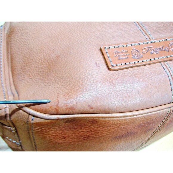 Fossil Womens Brown Leather Adjustable Strap Drawstring Shoulder Handbag Flaw - Picture 10 of 12